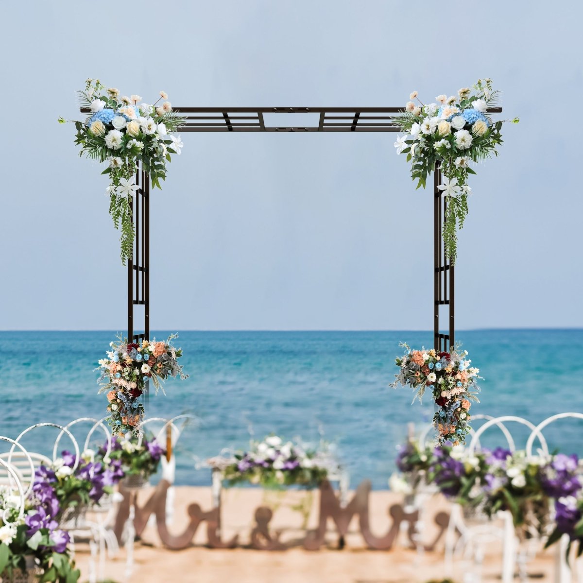 Metal Garden Arch with Adjustable Width W42.52''~W78.15'' Climbing Plants Support Rose Arch Outdoor Black - HomeDIYer