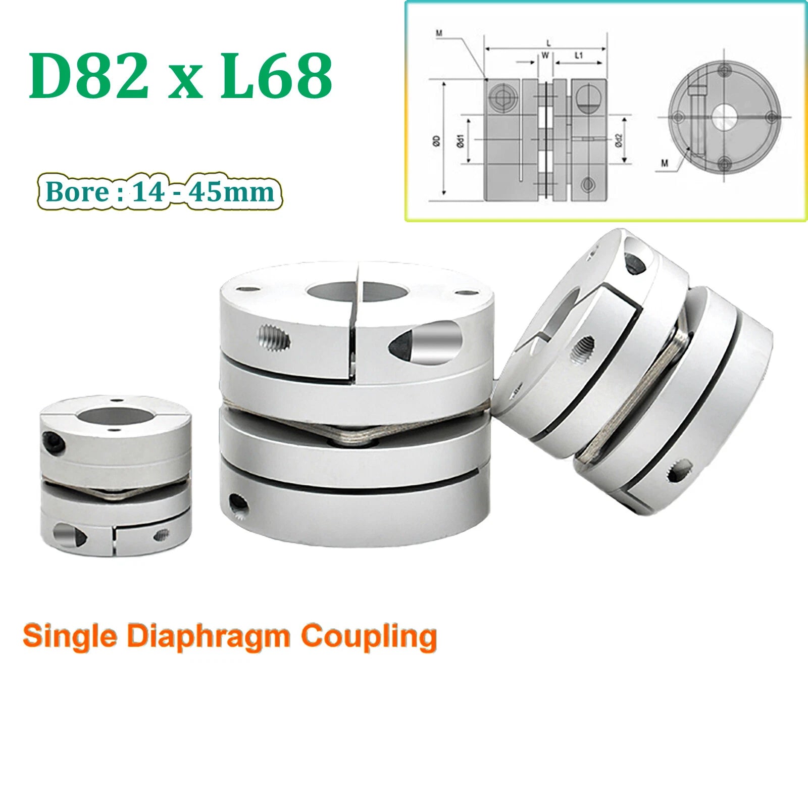 Servomotor Flexible Shaft Couplings Aluminium D82 Single Diaphragm CNC Coupler