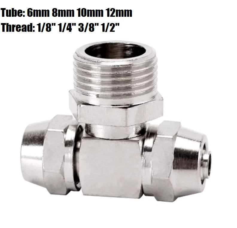 Pneumatic BSP Male Stud T-Shape 3-Way Push-In Hose Fitting | Air Pipe Connector