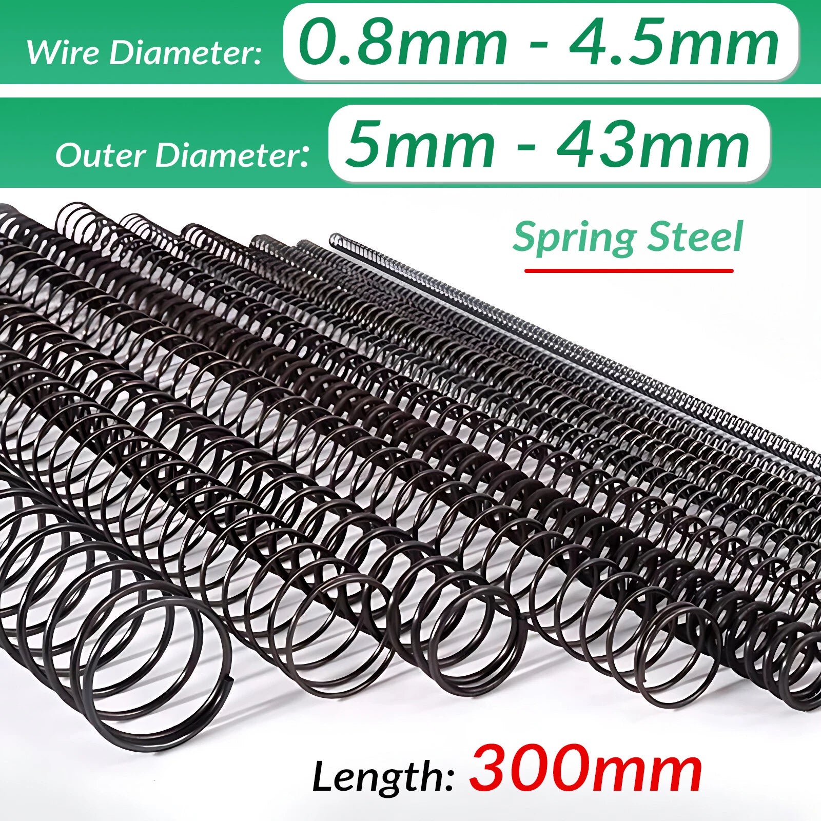 Length 300mm Wire Dia.0.8-4.5mm OD 5-43mm Small Springs Compression Spring Steel