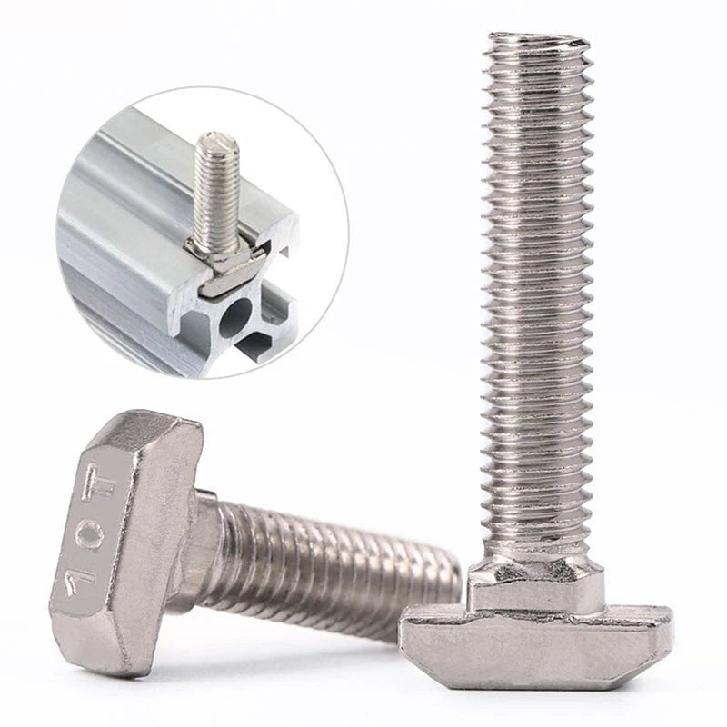 Hammer Head T - Slot Bolts M5 M6 M8 — Grade 4.8 Carbon Steel, Nickel Plated, T - Nut Screws for Aluminum Extrusion - HomeDIYer