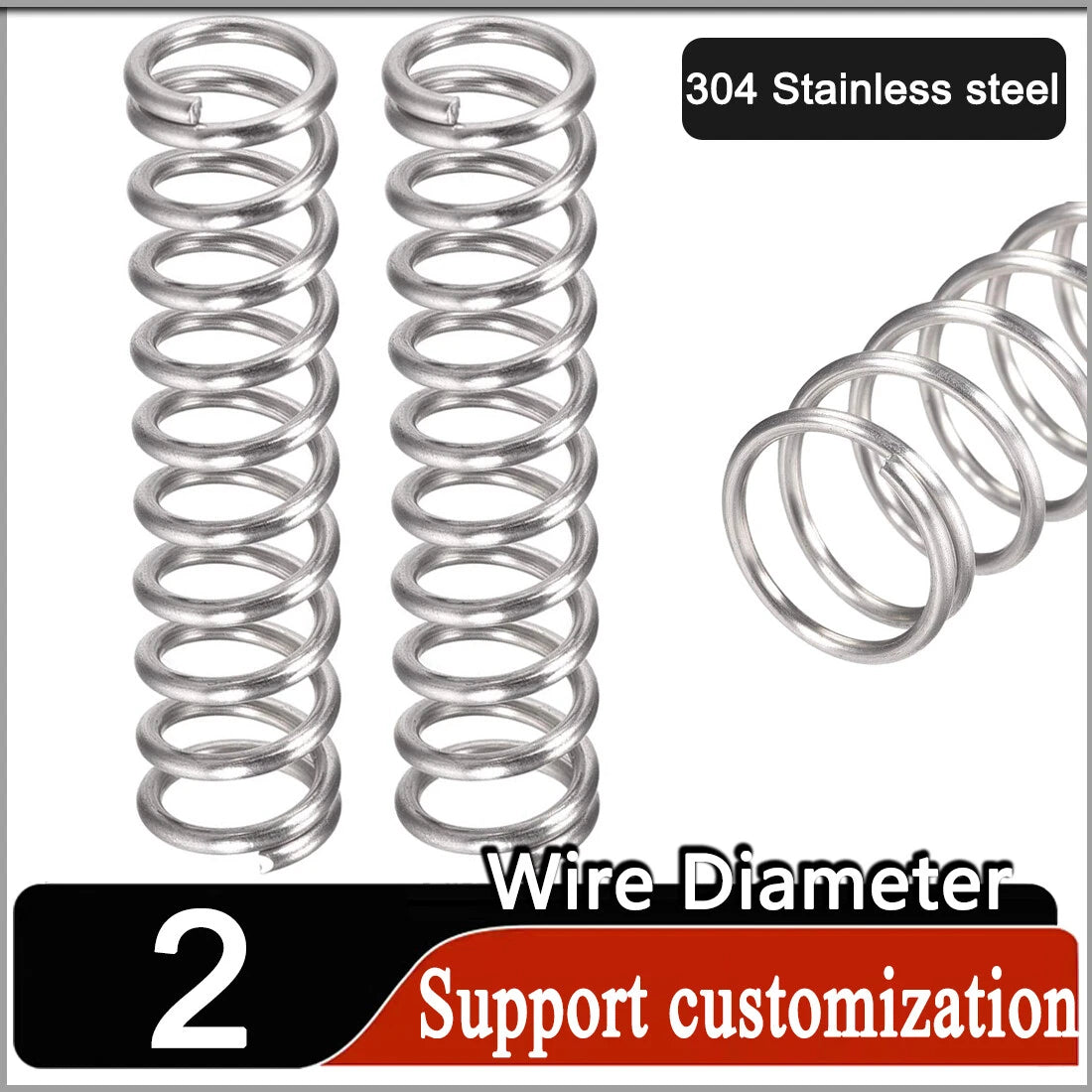 Stainless Compression Spring 2mm Wire Diameter Coil Springs-All Lengths & OD
