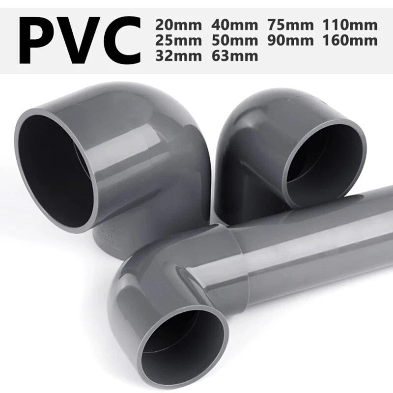 PVC Pipe Fittings Connector 90° Elbow Adapter Solvent Weld ID 20mm - 160mm Grey