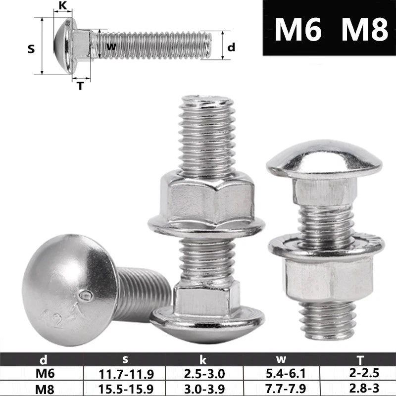 M6 M8 Carriage Bolts with Hex Flange Nuts – A2 Stainless Steel