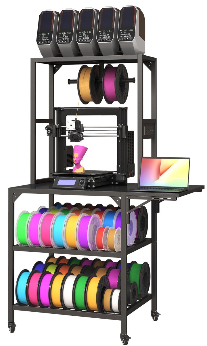 3D Printer Stand, Heavy Duty 3D Printer Table Stand with Filament Storage Rack, T - Shaped Spools Holder Rack with Wheels,3D Printer Workbench for 3D Printing Studio, Home Office Workshop - HomeDIYer