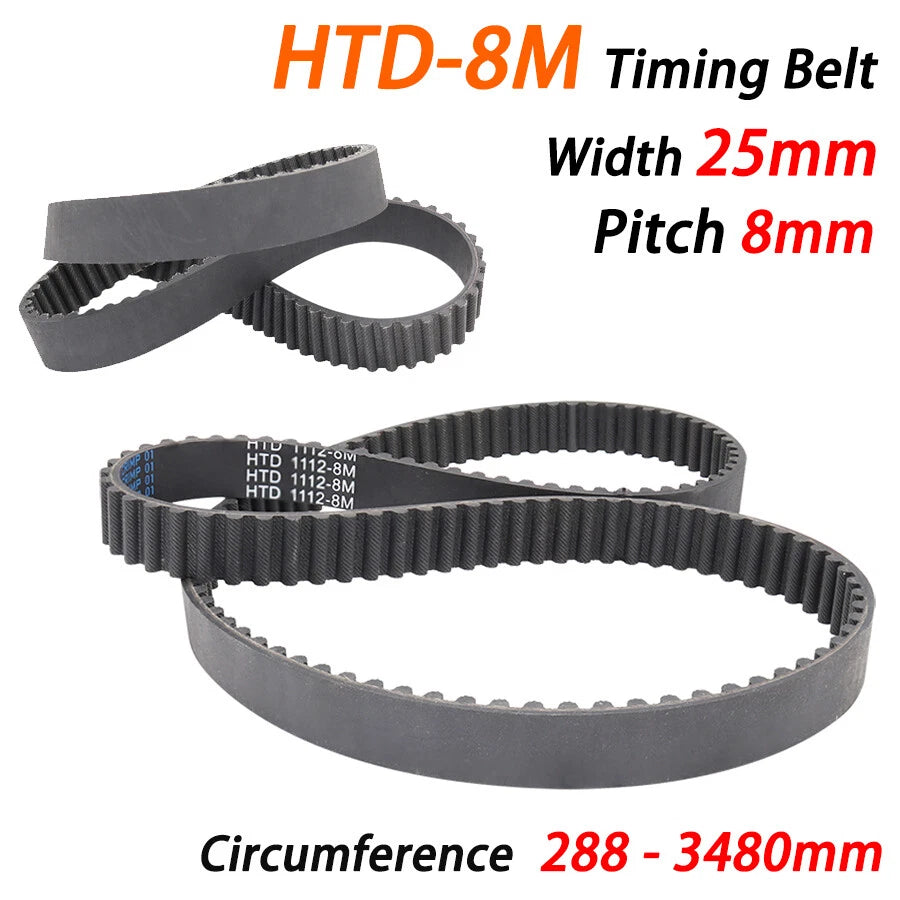 HTD-8M Timing Belt 25mm Wide Closed Loop — 288mm to 3480mm for CNC, 3D Printer & Pulley Drives