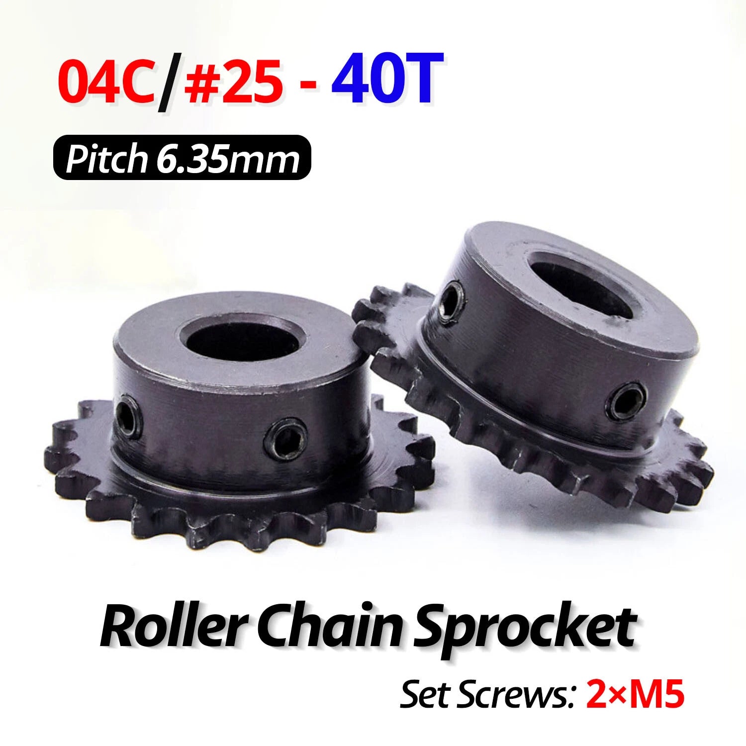 #25 Roller Chain Sprocket 04C 40T Tooth Bore 8mm-30mm Pitch 6.35mm (1/4 inch)