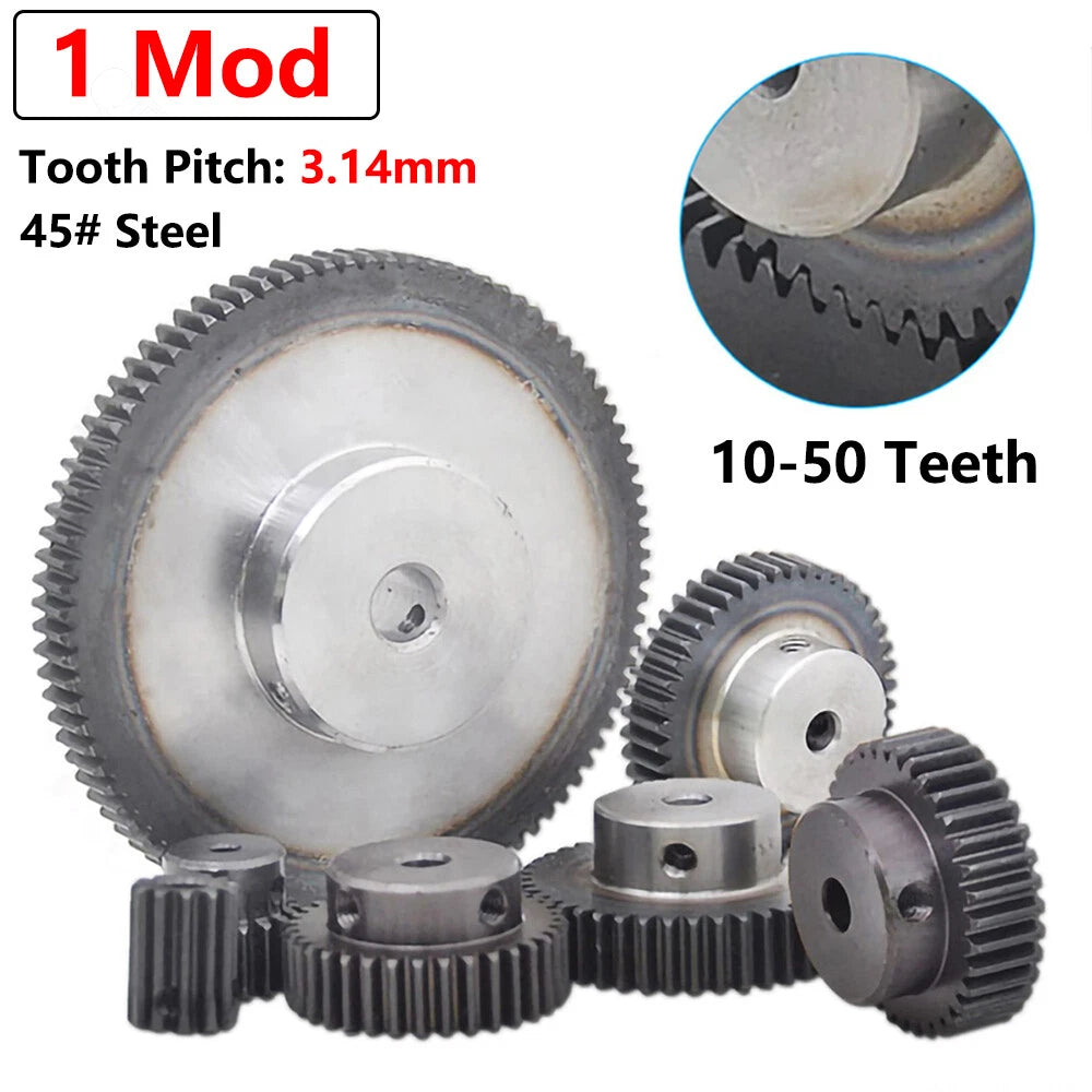 1 Mod 45# Steel Spur Gear 10T-50T Bore 4mm-25mm Pinion Gear with Step Motor Gear