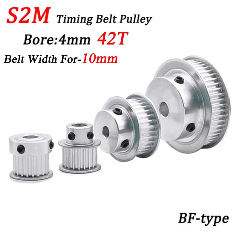 Timing Belt Pulley With Step S2M-42T-Bore 4mm For 10mm Wide Timing Belt 100pcs
