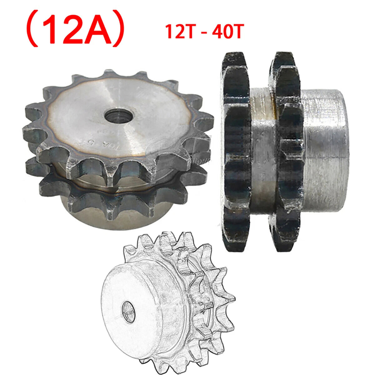 12A Chain Sprocket Steel Sprockets 12T - 40Teeth 19.05mm Pitch For Roller Chain