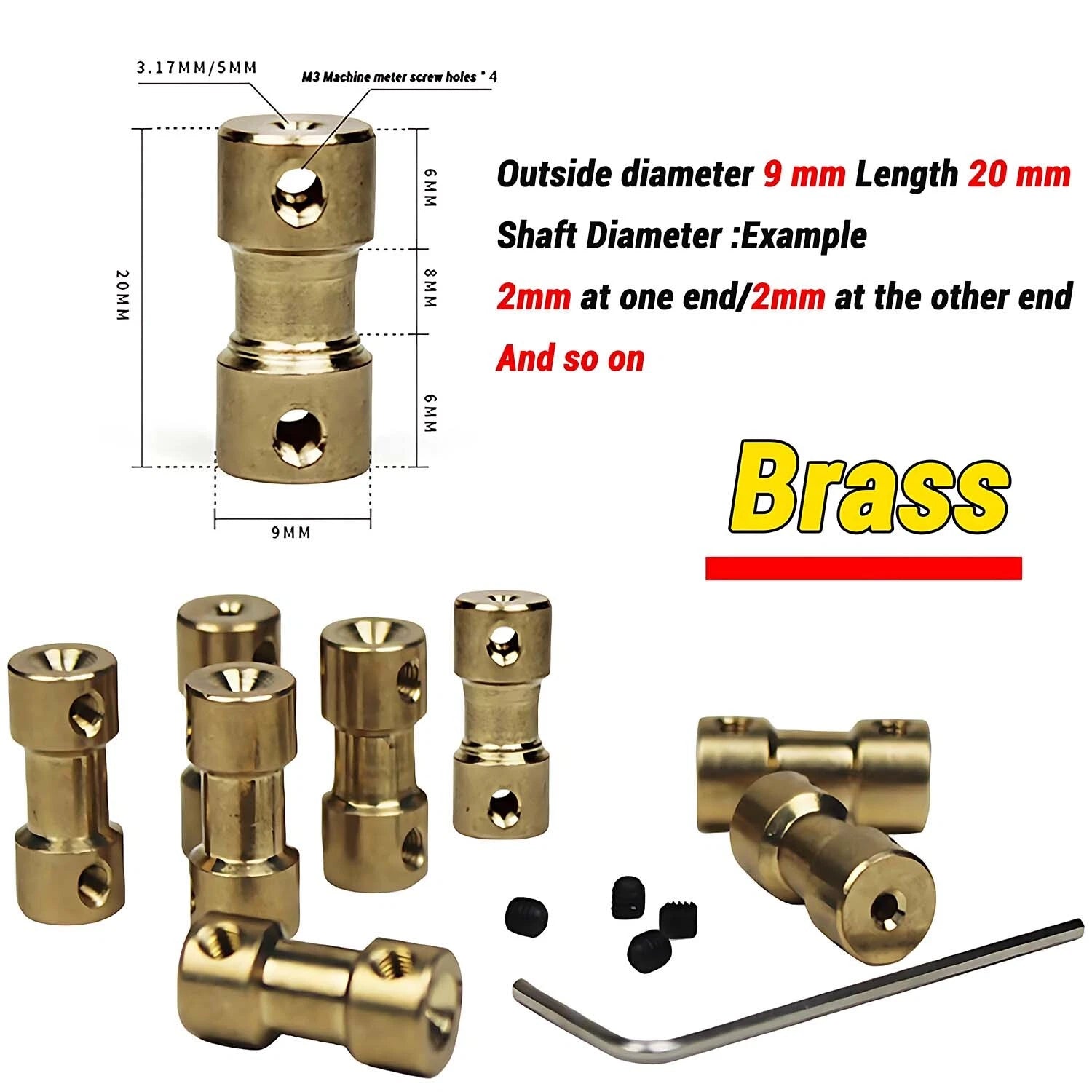 Brass Flexible Shaft Coupler Rigid Coupling Motor Connector CNC for RC Car Boat