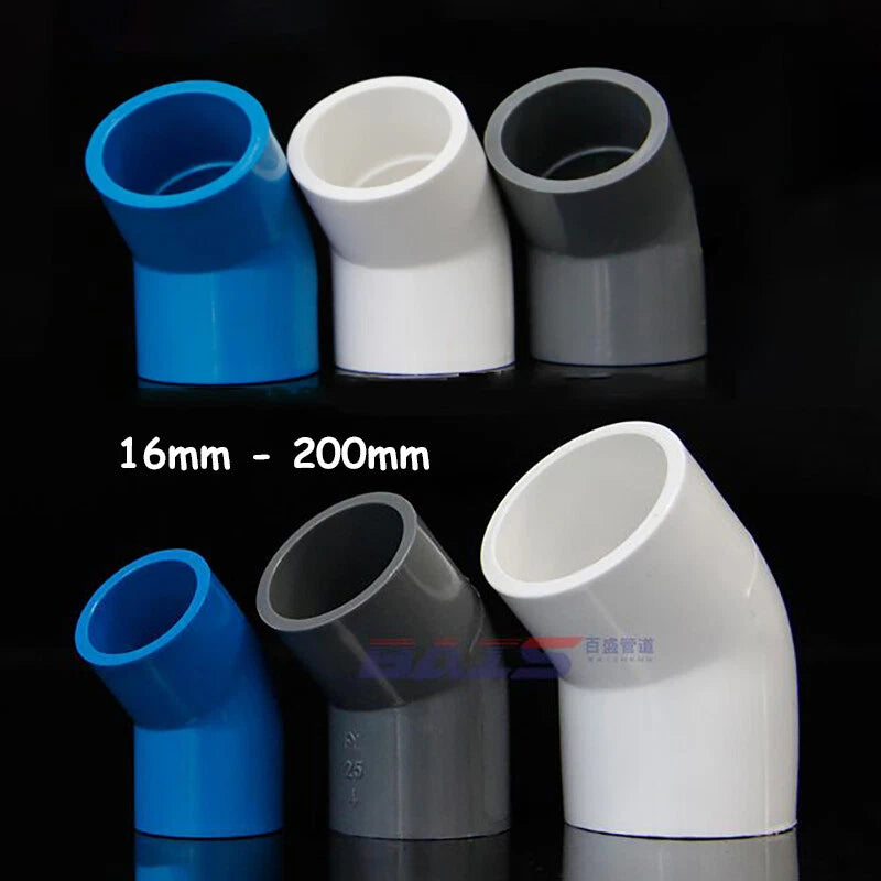 PVC Pipe Fittings 45° Elbow Socket ID 16mm - 200mm Solvent Weld White Blue Grey