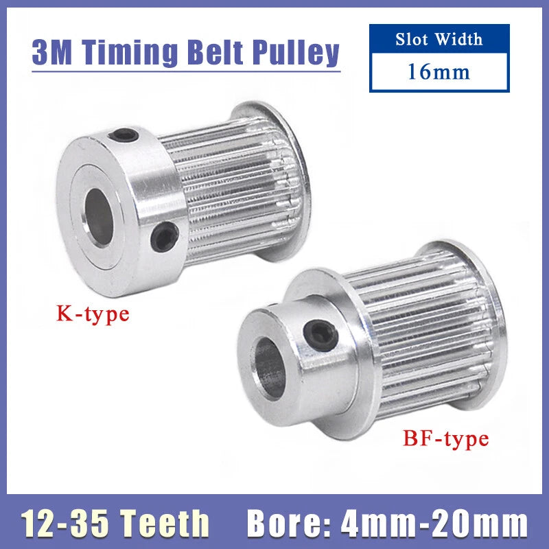 3M Timing Belt Pulley 12T-35T BF/K Type Synchronous Wheel Bore 4-20mm Width 16mm