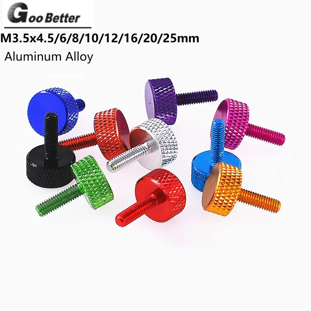 Aluminum Alloy Knurled Thumb Screws M3.5 x 4.5~25mm For PC Case Hand Grip Bolts