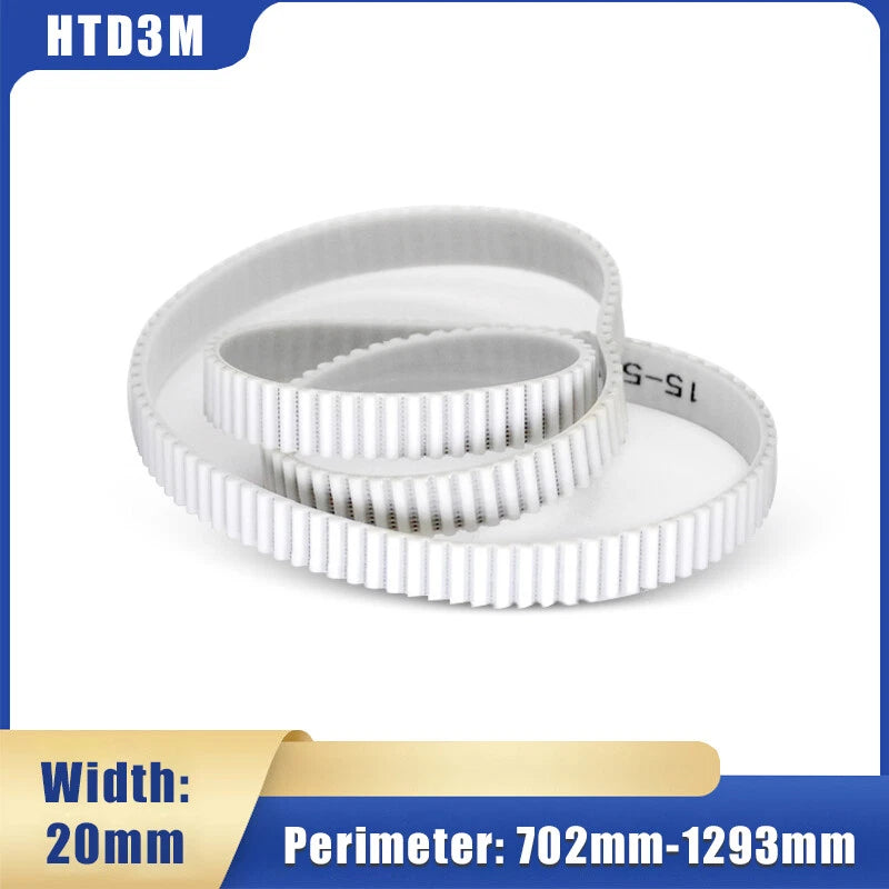 HTD3M Timing Belt 20mm Wide – Polyurethane Steel Wire, 702–1293mm Perimeter