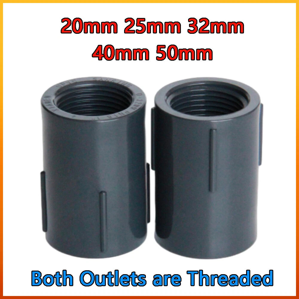 PVC Double Female BSP Thread Pipe Fitting — 1/2" to 2" | Straight Threaded Coupling