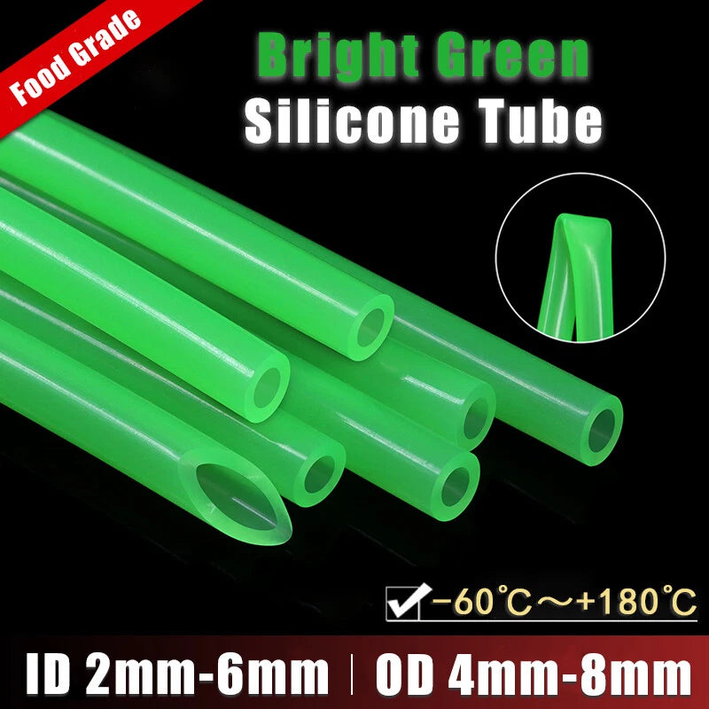 Bright Green Food Grade Silicone Tube — Flexible Hose Pipe, ID 2–6mm, 1M–50M