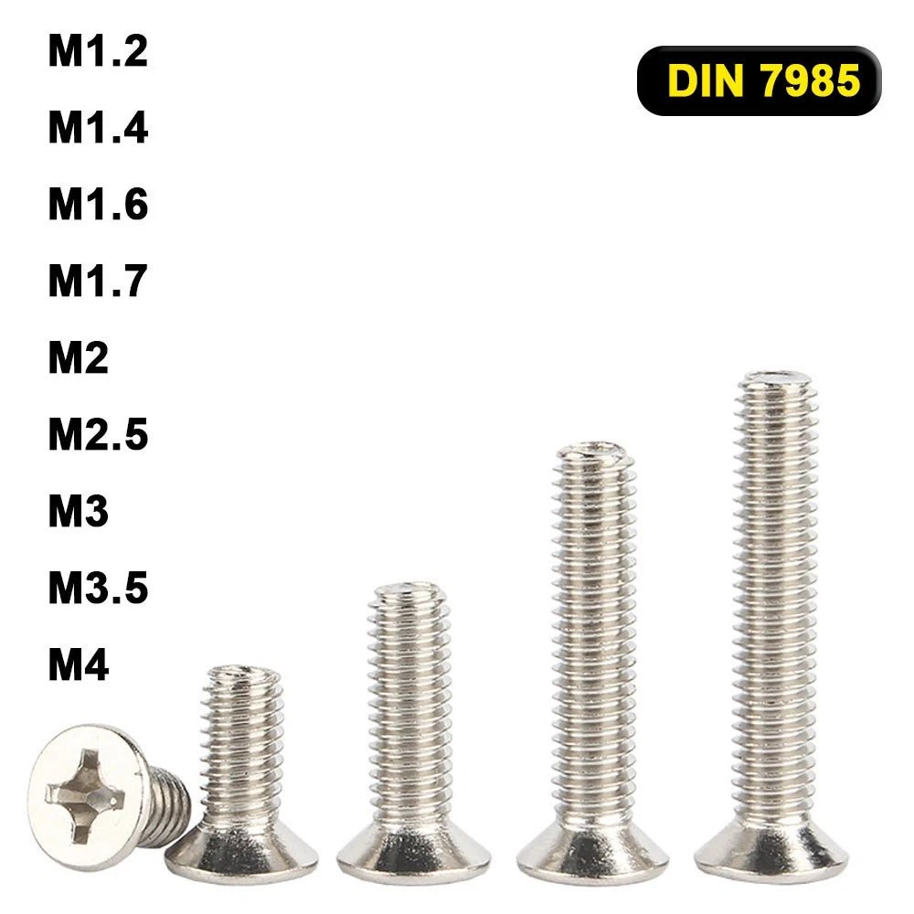 M1.2–M4 Countersunk Phillips Machine Screws | Nickel Plated Steel | Flat Head Bolts - HomeDIYer