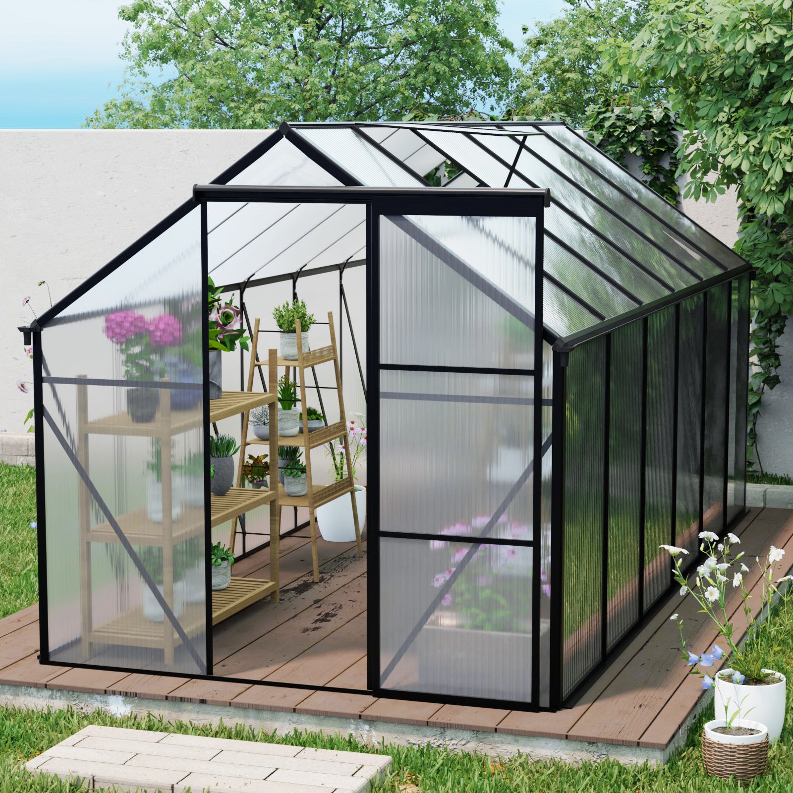 6x12 FT Polycarbonate Greenhouse Raised Base and Anchor Aluminum Heavy Duty Walk-in Greenhouses for Outdoor Backyard in All Season,Black