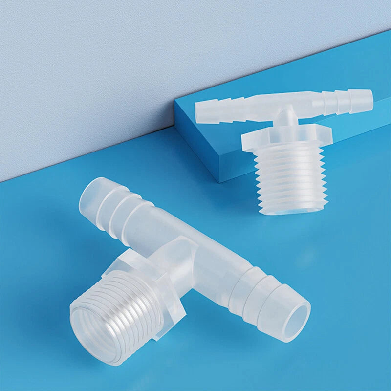 Plastic Male Thread 3-Way Hose Barb Connector — BSP & Metric, Equal Diameter