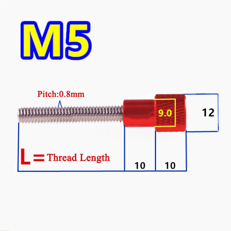 M5 Aluminum Alloy Knurled Thumb Screws Stainless Steel Hand Grip Length:6-100mm