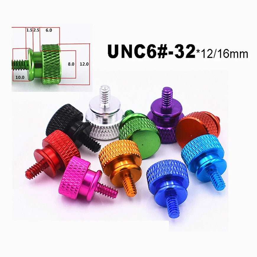UNC #6-32 Aluminium Anodised Knurled Thumb Screws — 12mm & 16mm, 10 Colors