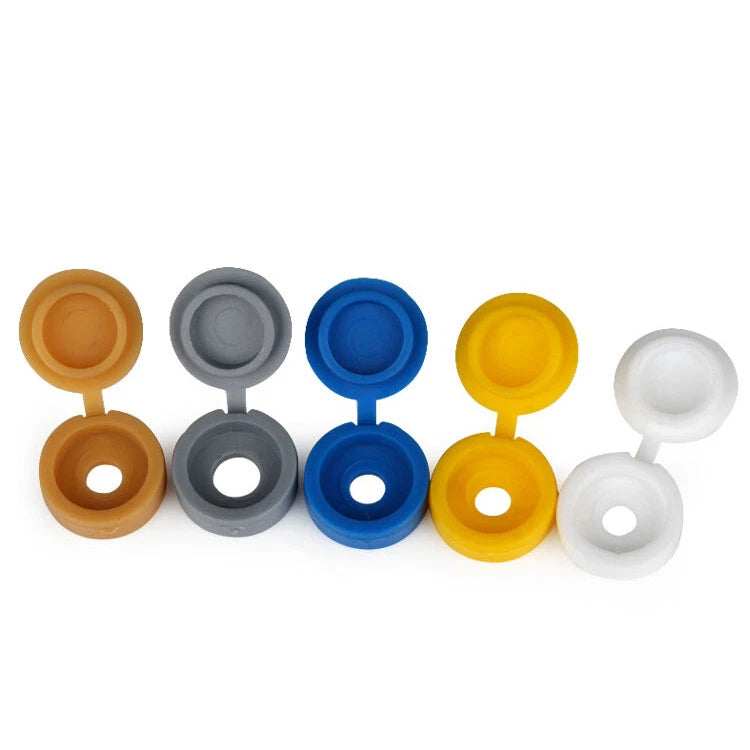 Plastic Fold Over Hinged Screw Cover Caps – for M4/M5 Screws (M4x16 to M4x50) – Multiple Colors (Black, White, Gray, Green, Yellow, Beige)