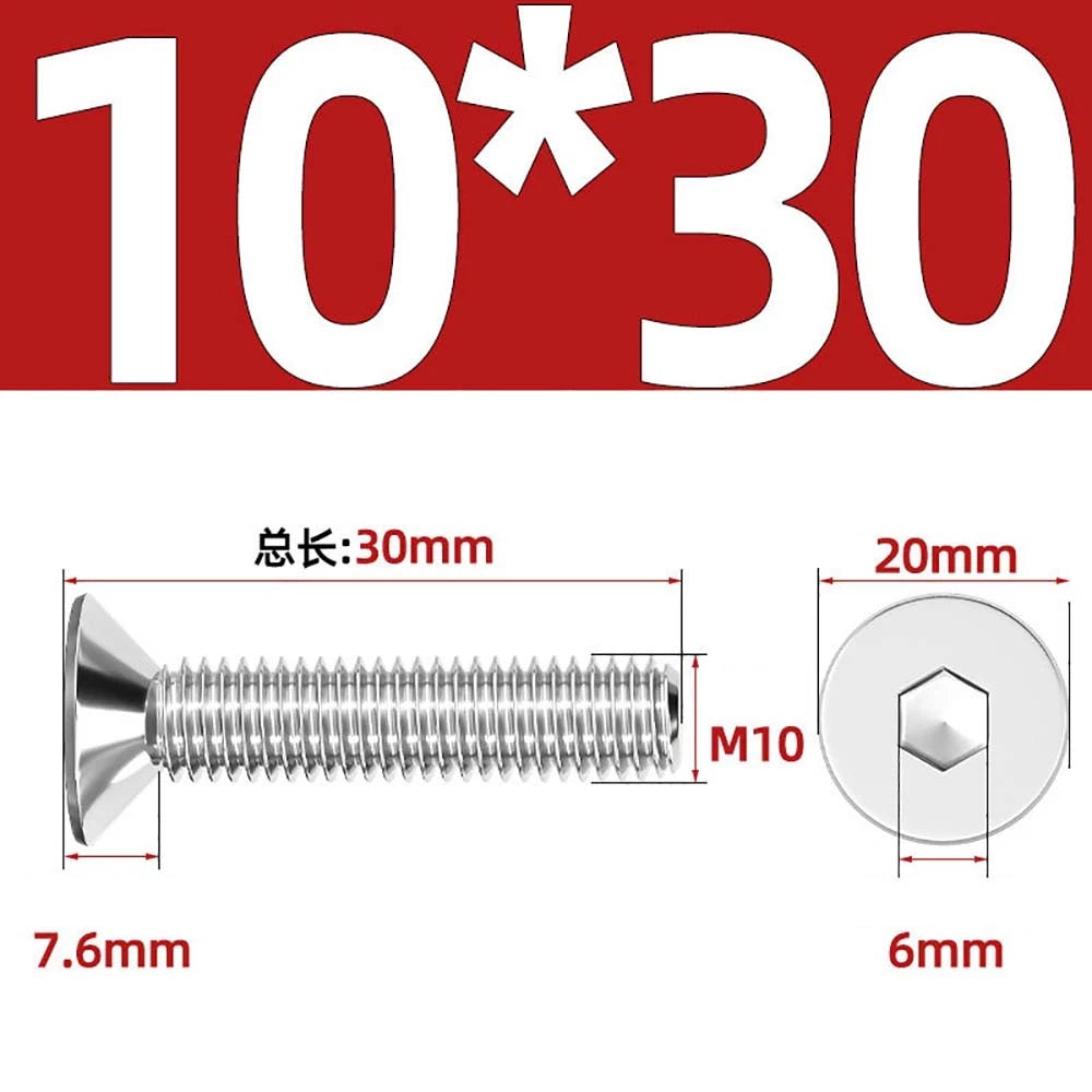 Countersunk Hex Socket Screws – A2 Stainless Steel, M2 to M16, DIN 7991, Fully Threaded