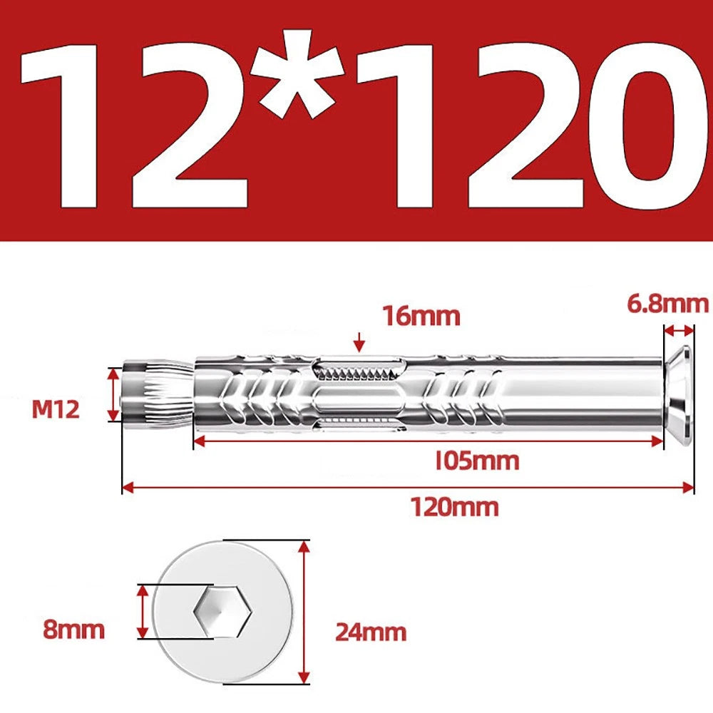 M6–M12 Countersunk Hex Socket Expansion Bolts — 304 & 201 Stainless Steel, A-Type & B-Type