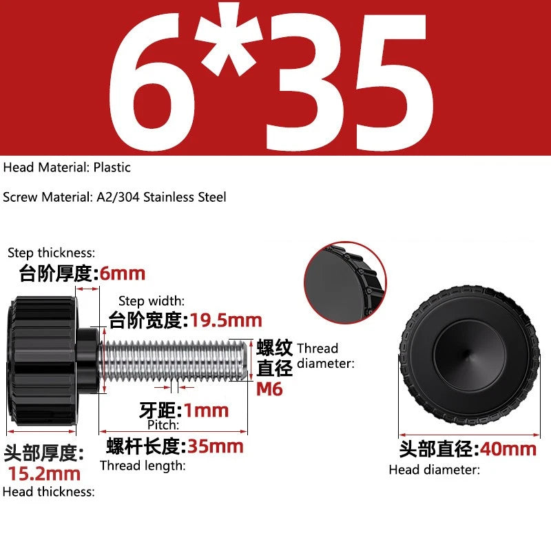 M3-M8 A2/304 Stainless Steel Plastic Knob Thumb Screws Hand Twist DIY Machinery