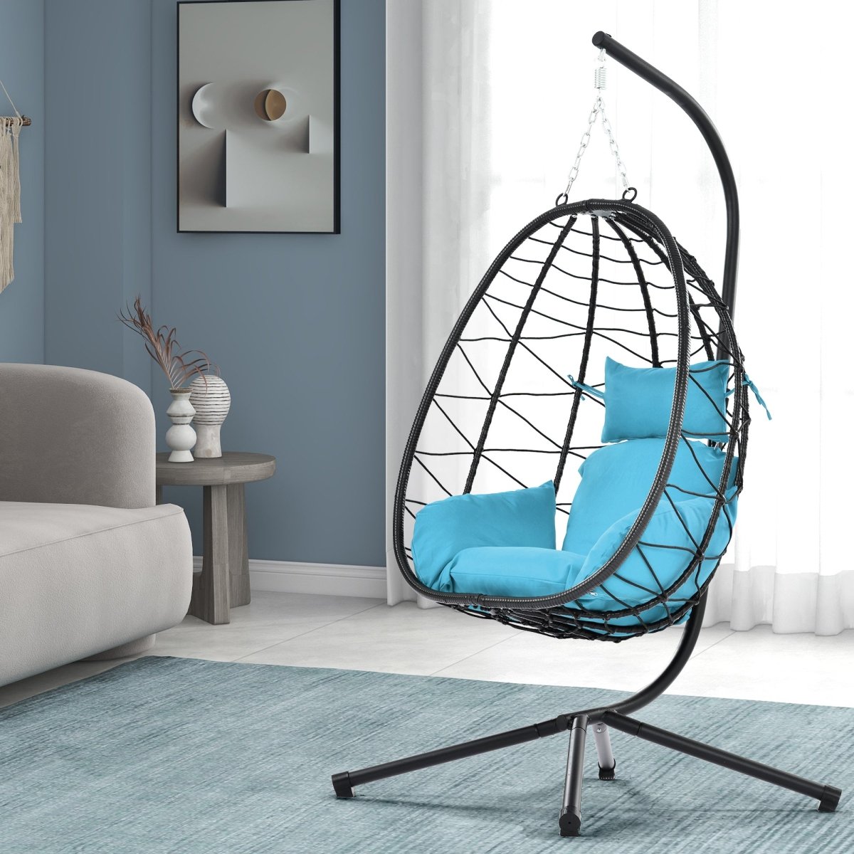 Light Blue Egg Chair with Stand - All - Weather Wicker Hanging Chair - HomeDIYer