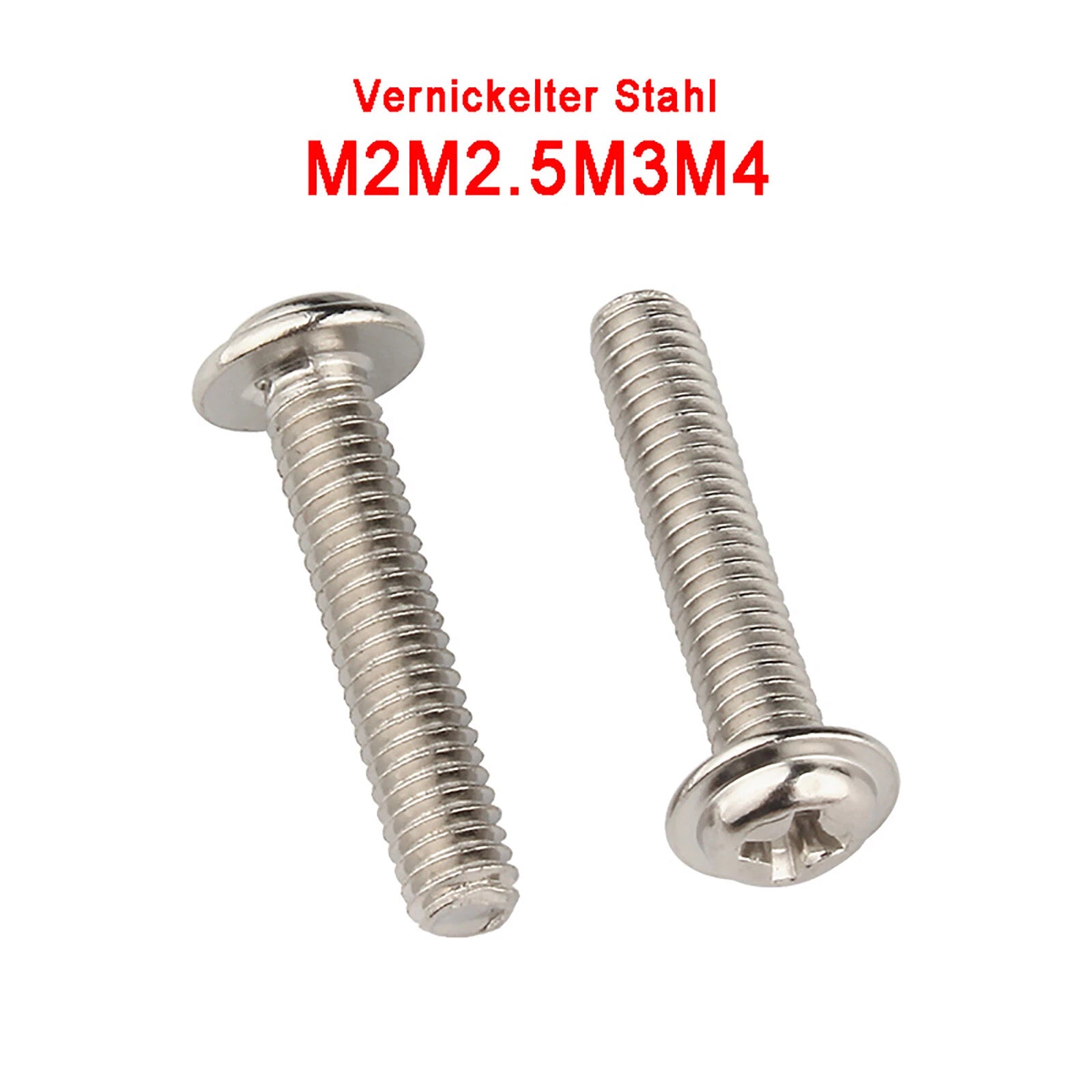 M2 M2.5 M3 M4 Phillips Flanged Button Head Machine Screws – Nickel Plated Steel (Metric, 4 Sizes)