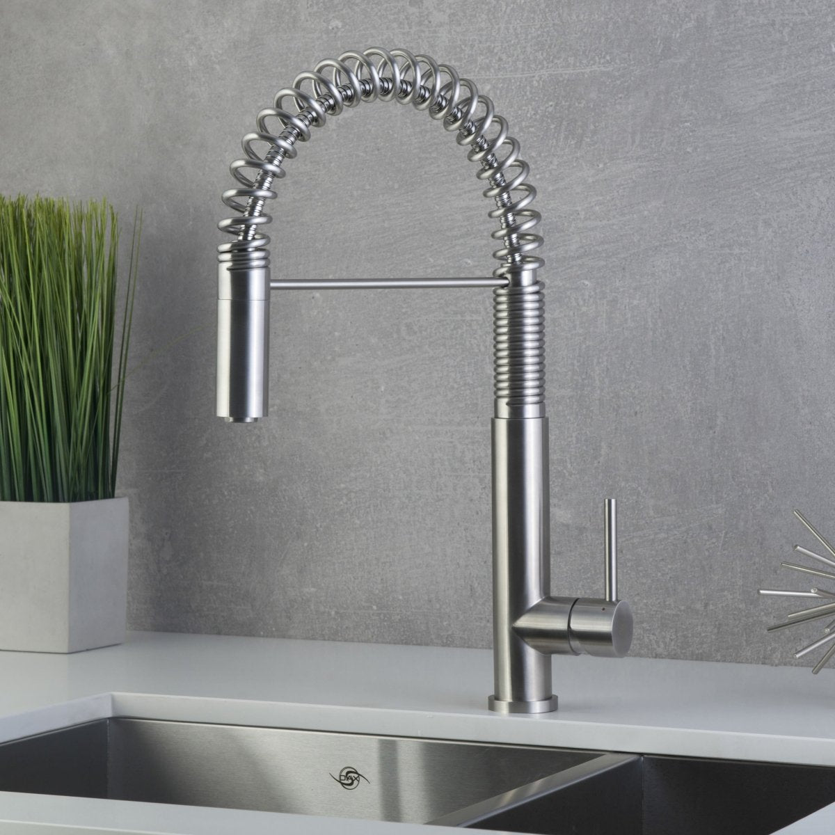 Single Handle Pull Down Kitchen Faucet Brushed Finish - HomeDIYer