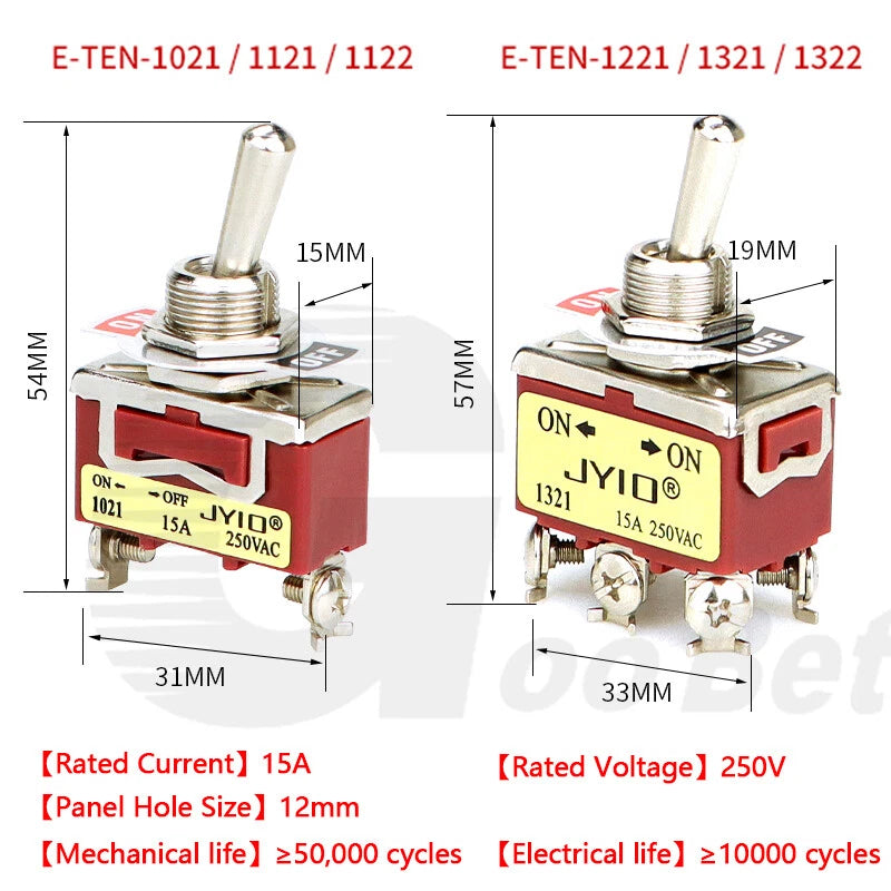 Toggle Switch SPST SPDT DPST DPDT 250V AC 15A — E-TEN & BEM Series with Waterproof Cover