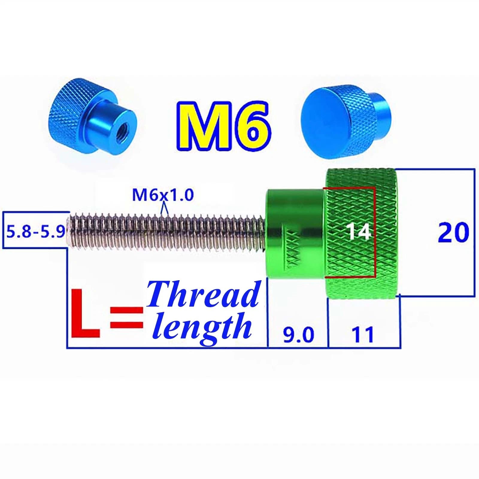 M6 Knurled Thumb Screws With Step Hand Grip Knob Round Bolts Head Width: 20mm
