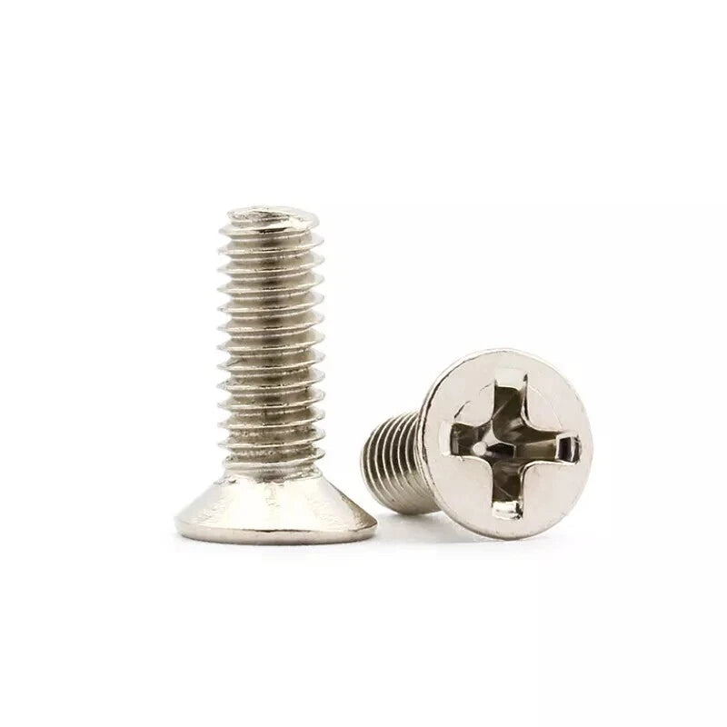 Nickel Plated Countersunk Phillips Machine Screws – M3 M4 M5 M6, Fully Threaded, Steel