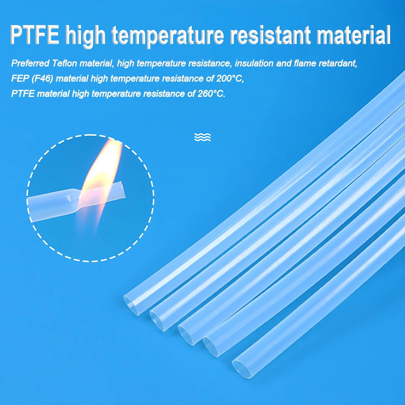Clear PTFE 4:1 Heat Shrink Tubing — 260°C High Temp, φ0.5mm–φ40mm