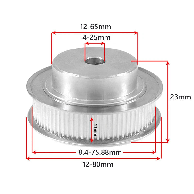 2GT Timing Pulley Synchronous Wheel 60-78 Teeth 10mm Belt 5mm-20mm Bore for 3D