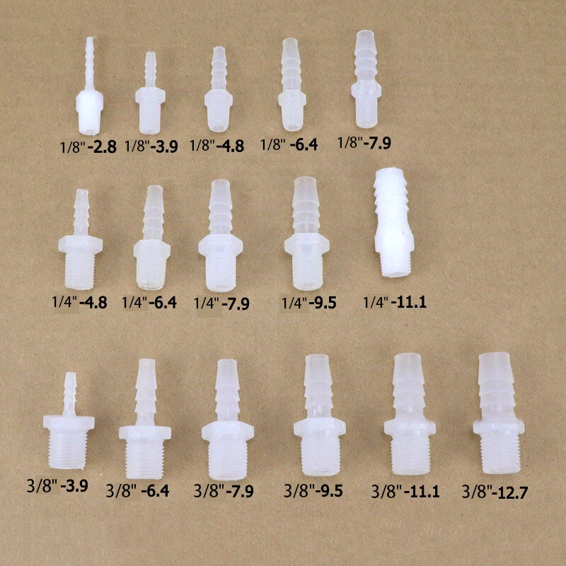 External Thread Straight Joint Plastic Tube Connector | 2.8–12.7mm Hose Barb Fitting