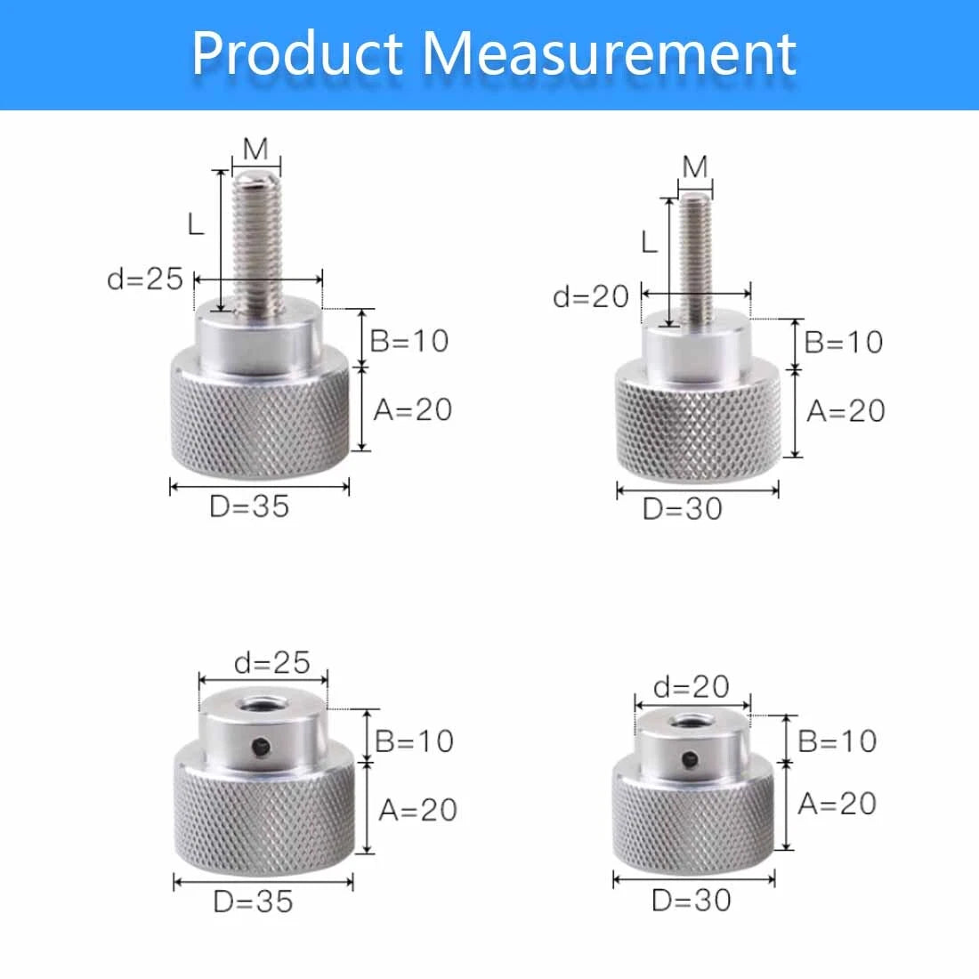 M6 M8 M10 M12 Aluminum Knurled Thumb Screws Stainless Steel Hand Turn Knob Bolts