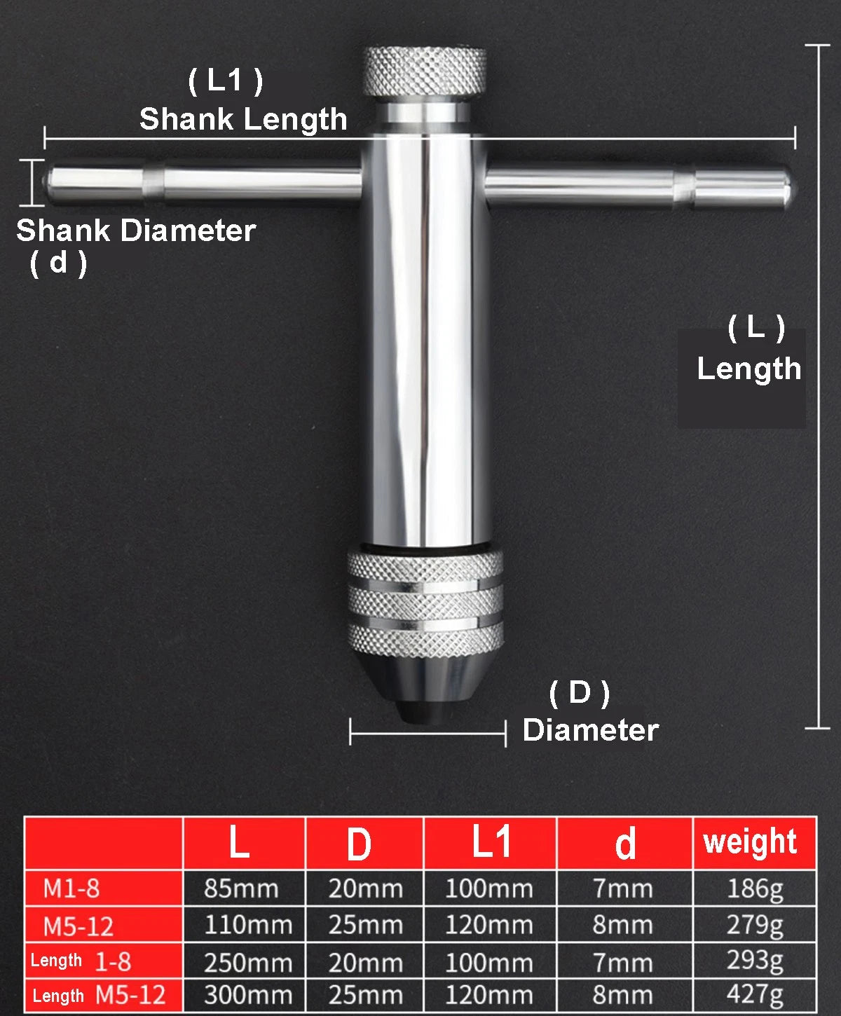 Ratchet Tap Wrench, Holder For Use With Hand Taps/Sets M1 - M8 & M5 - M12 Metric