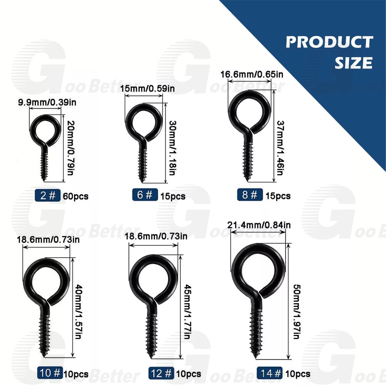 120pcs Screw Eyes Assortment Kit Eyelet Screws Metal Tapping Screws Hooks Ring