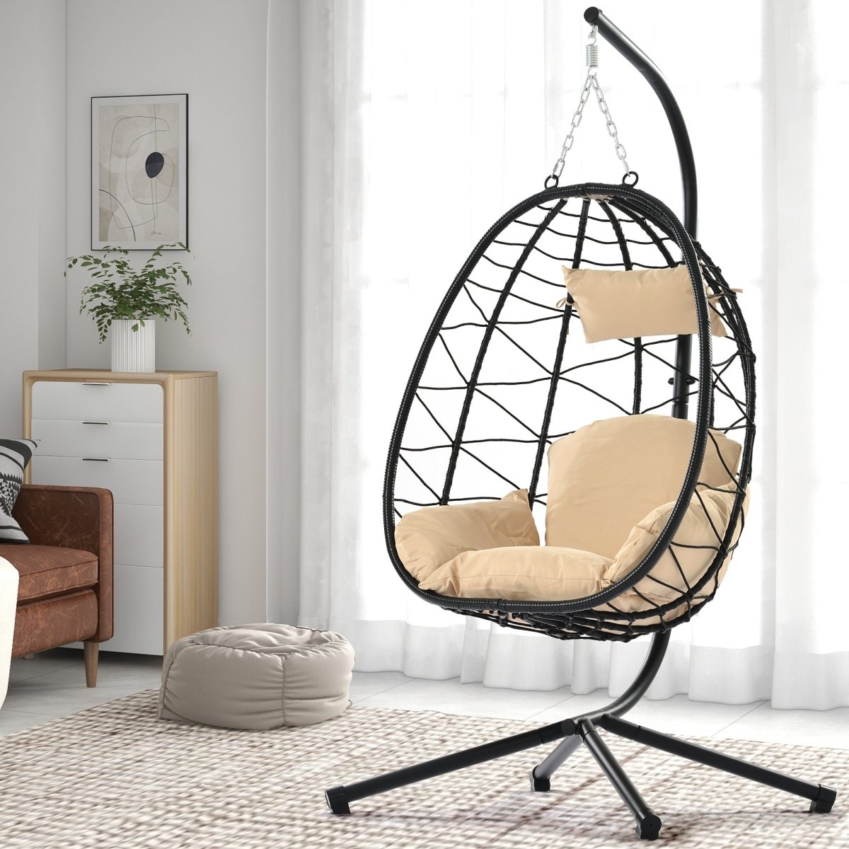 Egg Chair with Stand - All - Weather Hanging Wicker Chair for Indoor/Outdoor - HomeDIYer