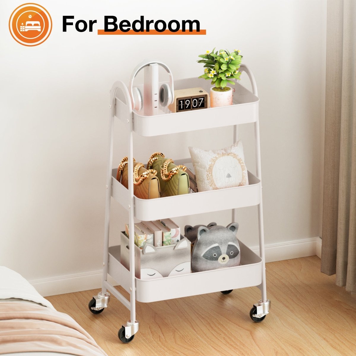 White 3 Tier Small Rolling Cart, Metal Utility Storage Organizer Kitchen Trolley Bathroom Laundry Room Bar Office Shelves - HomeDIYer