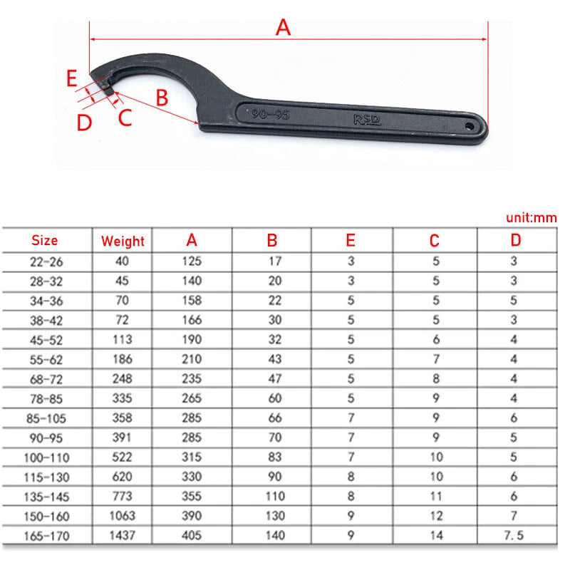 Hook Wrench C Spanner 25mm-260mm Repair Tool Motorcycle Bike Steering Suspension