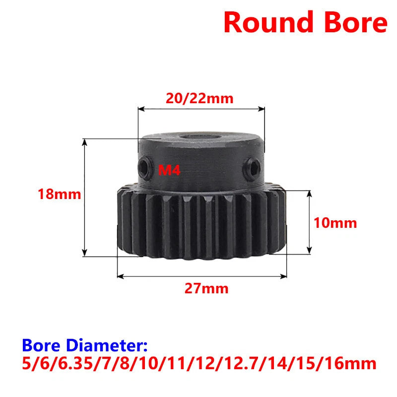 1 Mod 25 Teeth Spur Gear Motor Gears with Set Screws Black Oxide Carbon Steel
