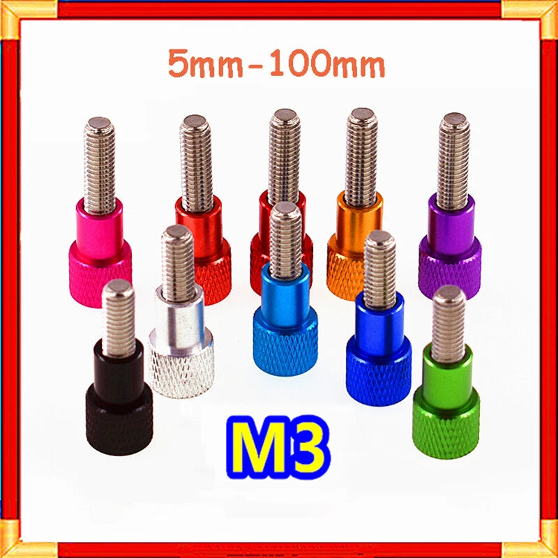 M3 x 5-100mm Knurled Thumb Screws Aluminium Alloy+Stainless Steel High Type Bolt