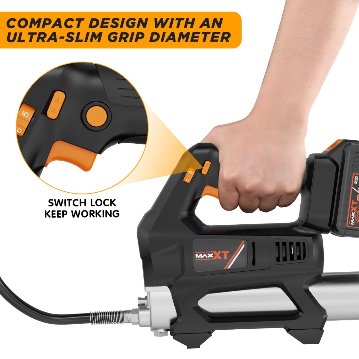 Heavy Equipment Grease Gun Cordless, Max 20000 PSI 20V Grease Gun Battery Powered with 4.0Ah Battery and Quick Charger, 40" Long Hose and LED Light, 6 Speed Electric Grease Gun - HomeDIYer