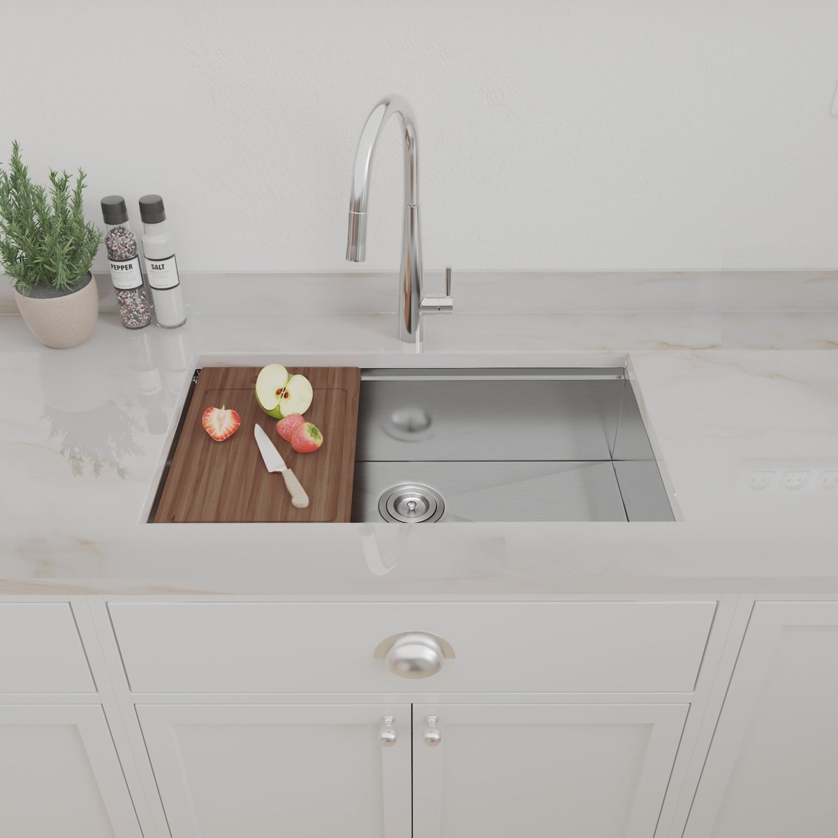 30 Inch Workstation Ledge kitchen Sink Undermount 304 Stainless Steel Single Bowl R10 Tight Radius Sink - HomeDIYer