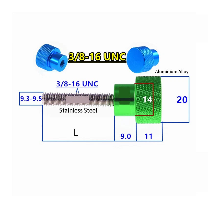 3/8"-16 UNC Knurled Thumb Screws – Aluminum Shoulder Bolt, High-Type Hand Grip Knob